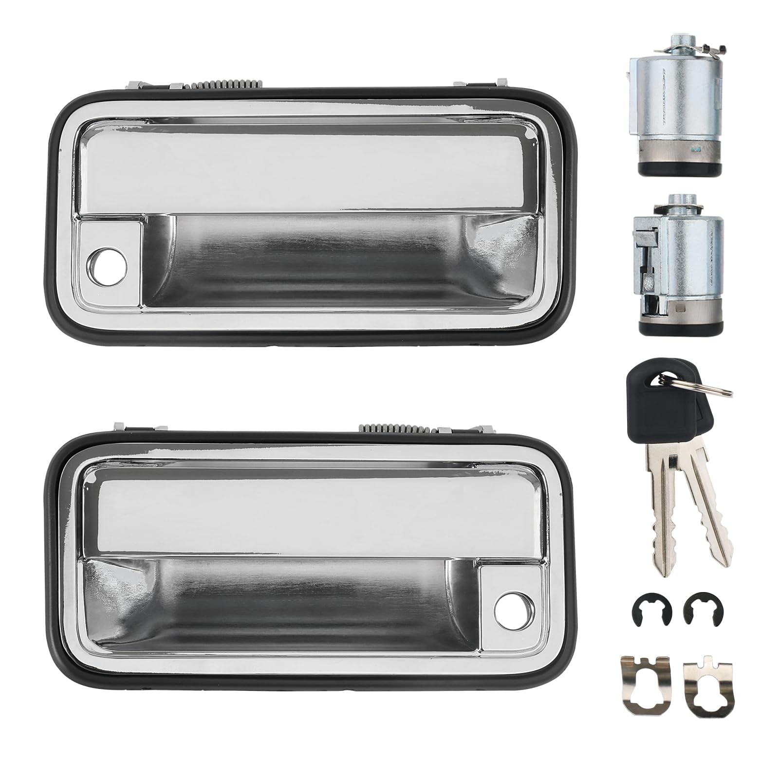 APPERFiT All Metal Chrome Exterior Door Handles w/Lock Cylinders & Keys Compatible with Chevrolet Chevy C1500 C2500 C3500 K1500 