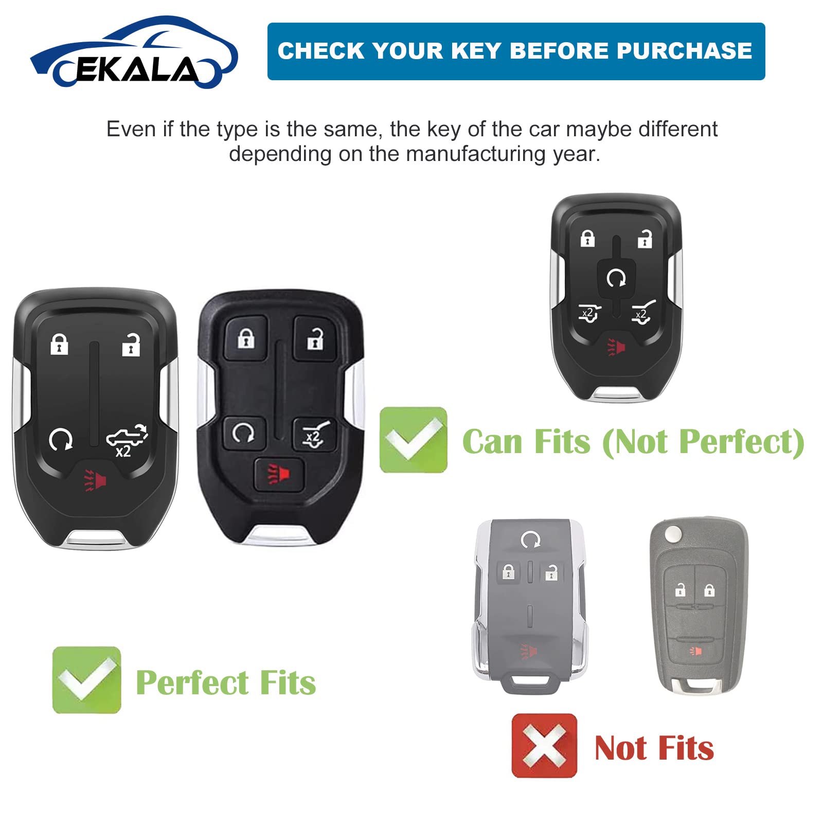 EKALA for Chevy GMC Key Fob Cover with Leather Keychain Lanyard, 5 Buttons Soft TPU Keys Shells Compatible with 2019-2023 Chevy