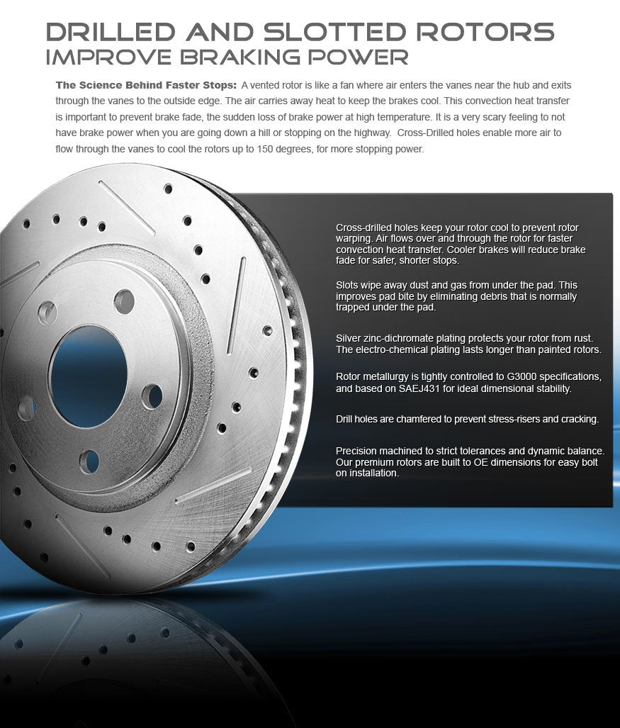 Callahan Brake Parts Front And Rear Drilled Slotted Brake Disc Rotors And Cermaic Brake Pads + Hardware Brake Kit For 1988 - 1995 Chevy Corvette C4