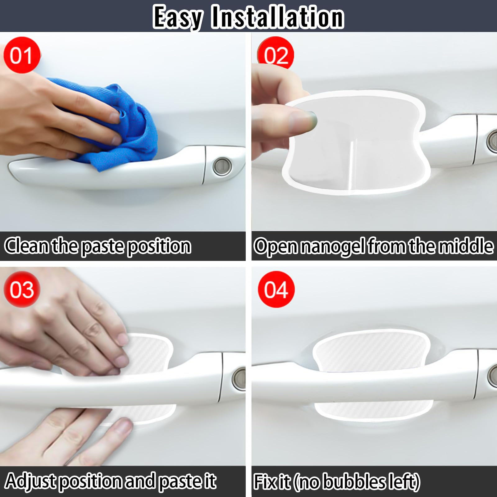 Worcas 4Pcs Carbon Fiber Like Car Door Handle Cup Protective Sticker Auto Door Paint Guard(M)