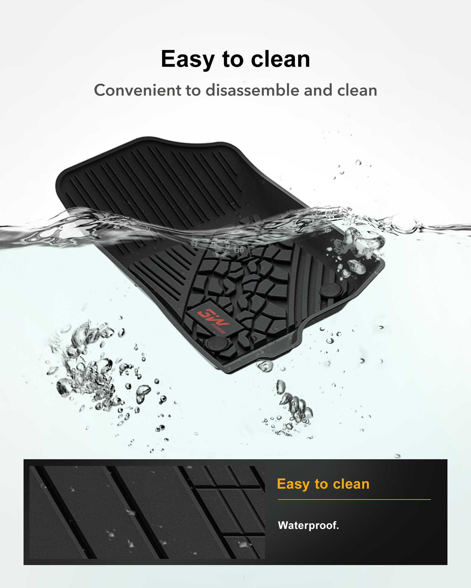 3W All-Weather TPE Floor Mats for Jeep Wrangler 4XE 2021-2026, Black, 1st & 2nd Row, Full Set, Red Logo, Model