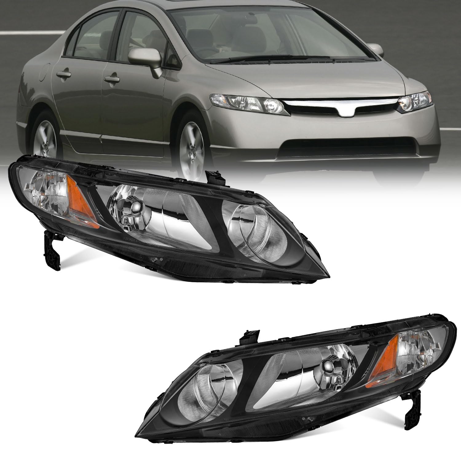 WEELMOTO For 2006-2011 Honda Civic 4-Door Headlights Assembly Replacement For 2006 2007 2008 2009 2010 2011 Honda Civic 4-Door H