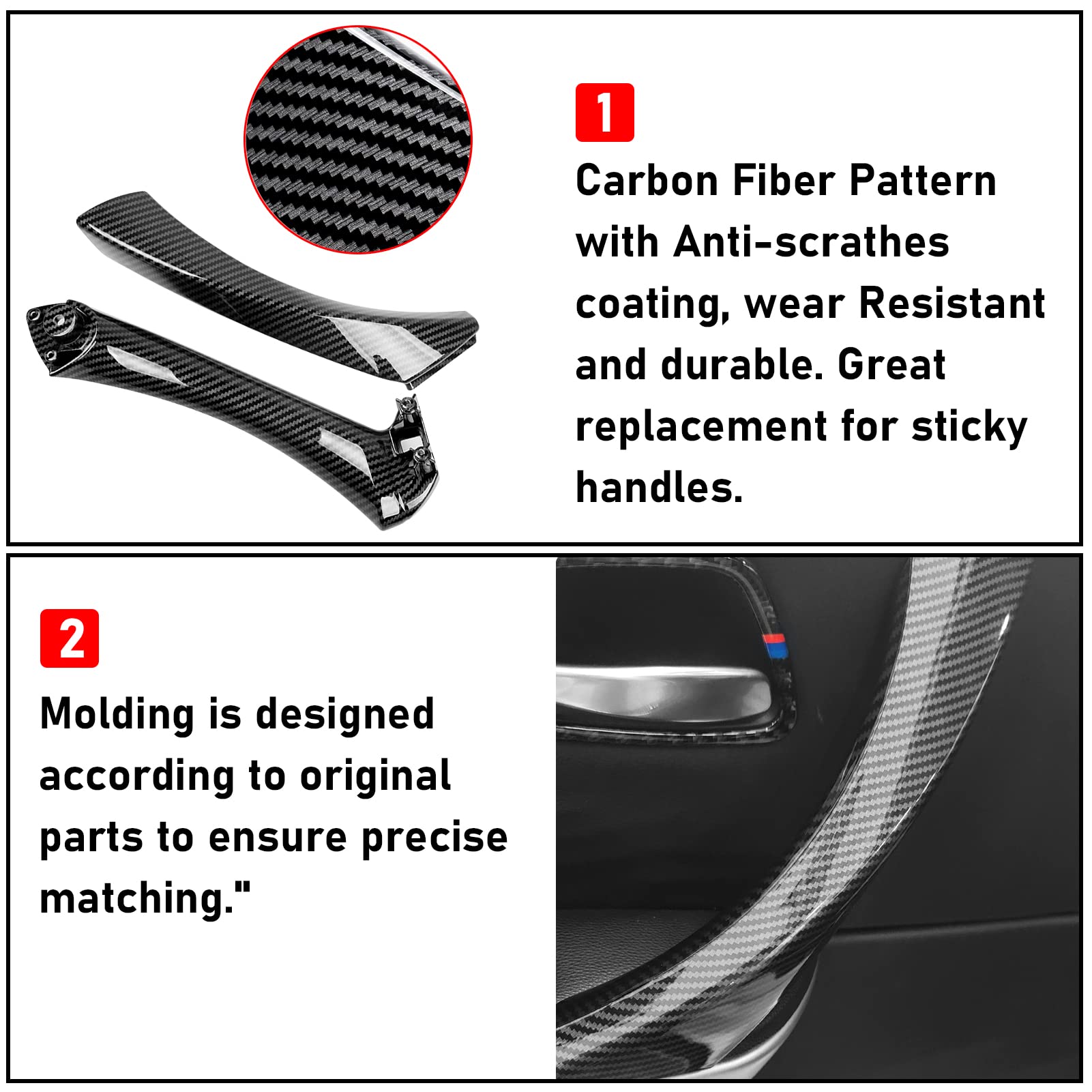 Jaronx Door Handle Replacement Set for BMW 3 Series E90/E91/E92/E93 2004-2011, 6PCS Carbon Fiber Pattern, Pull Handle & Outer Cover