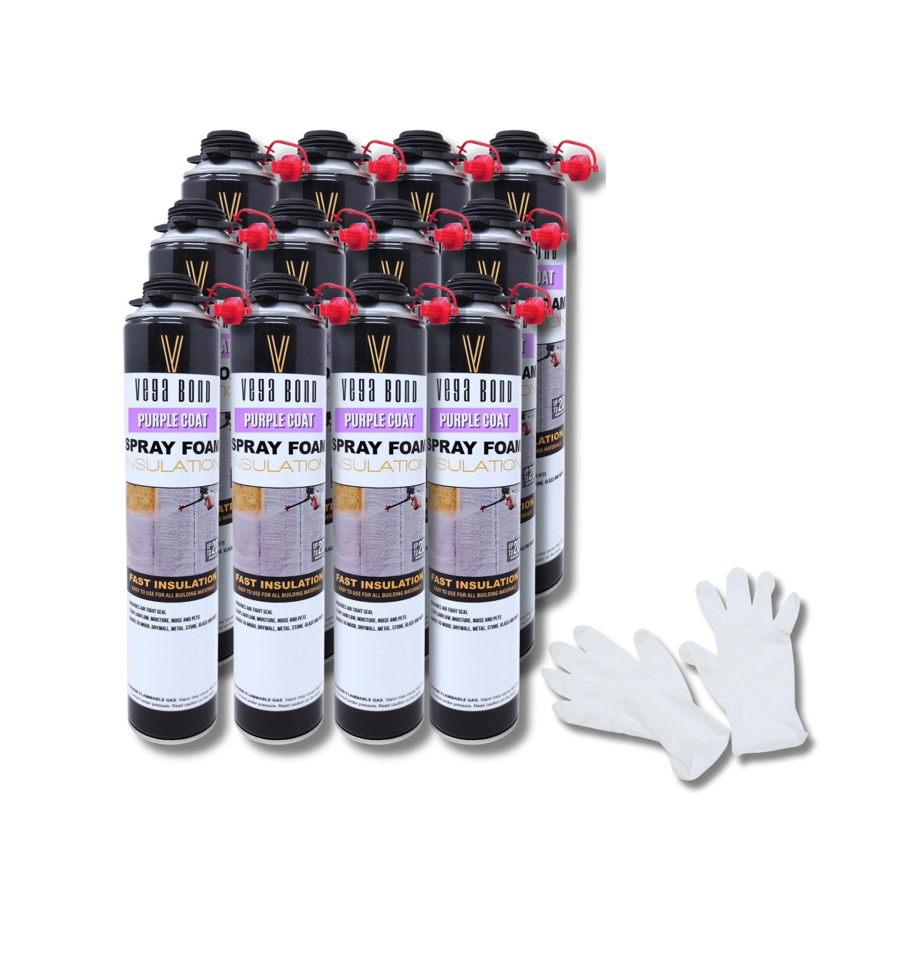 Vega Bond Sf001 12-Packs, Premium Single Component, Self Expanding, Purplecoat Closed Cell Insulation Spray Foam, Acoustic Spray