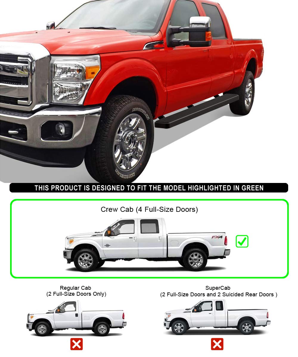 APS Running Boards Nerf Bars 6" Black Stainless Steel for Ford F250 F350 Super Duty 1999-2016 Crew Cab Model IB-F6011B