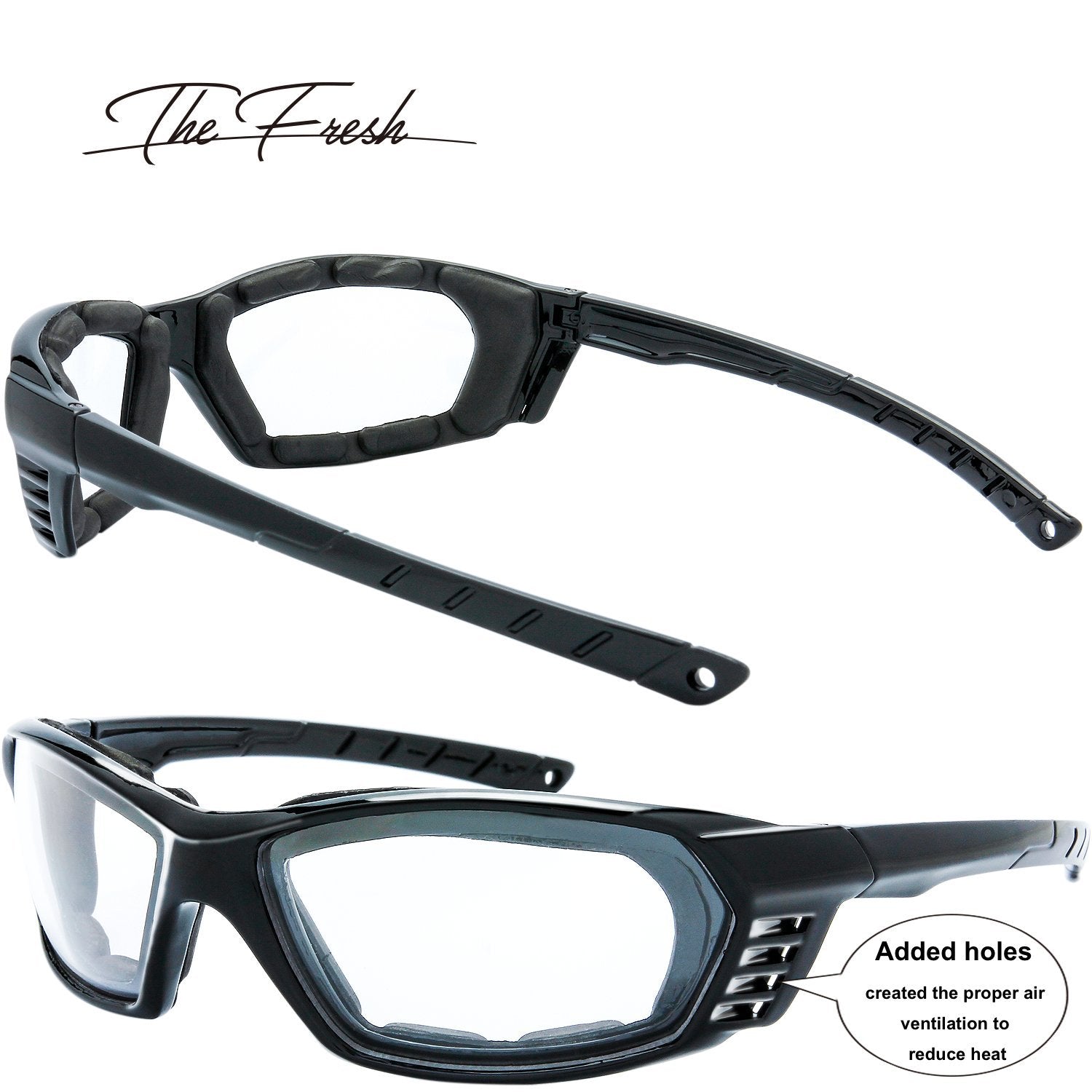 The Fresh Motorcycle Riding Glasses Padded Frame Lens Block 100% Uvb For Outdoor Activity Sport (22-Black, 3 Pairs Of Clear)