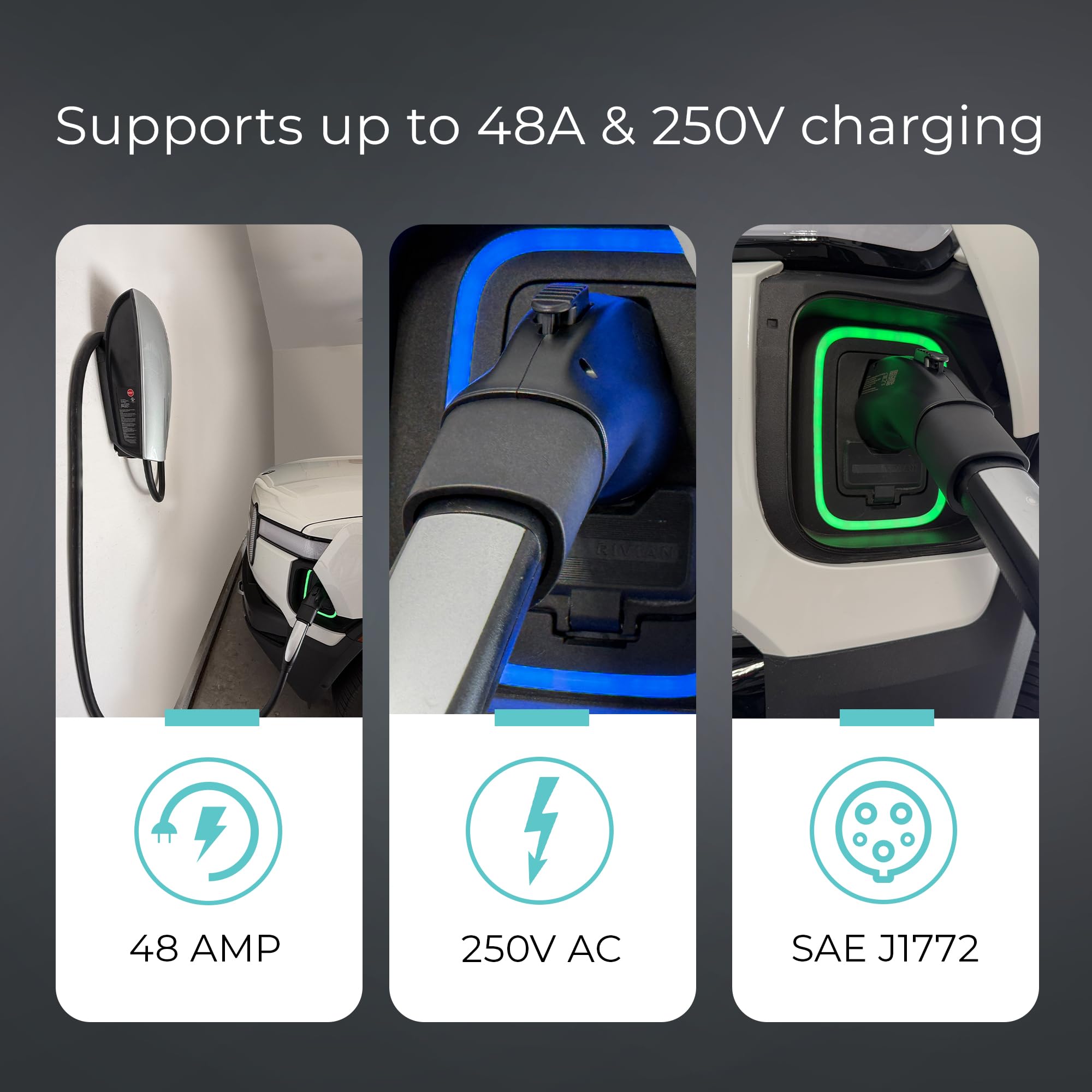 Lectron J1772 to Tesla Charger Adapter - 48 Amp, 250V AC, Black, Model TeslaJ1772Blk48AUSA