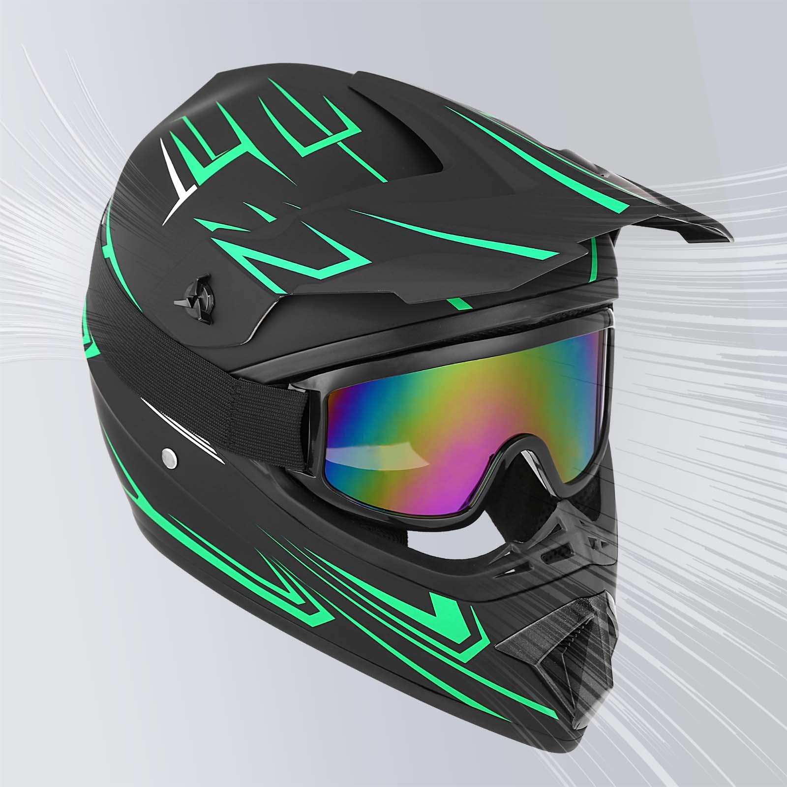 Yesmotor Youth Kids Motocross Helmet Full Face DOT Approved Green Medium with Gloves, Goggles, Mask - Durable ABS Material for ATV BMX MX