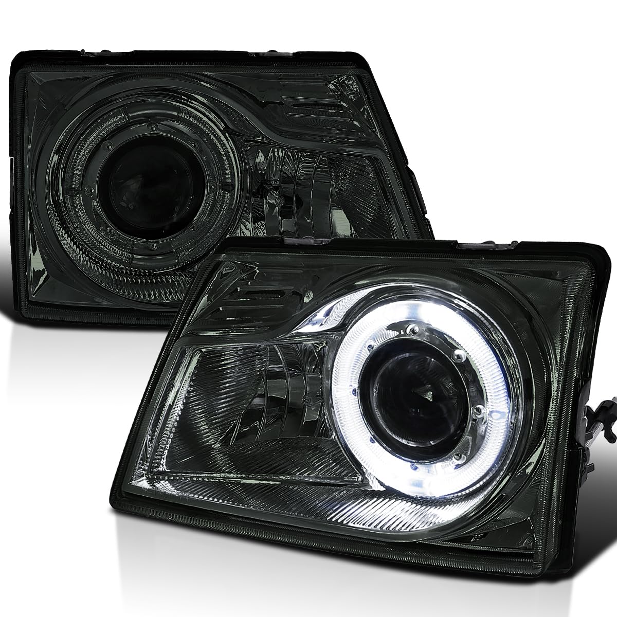 Spec-D Tuning Smoke Lens Projector Headlights W/Halo Ring Compatible With 1998-2000 Ford Ranger Left + Right Pair Headlamps Asse