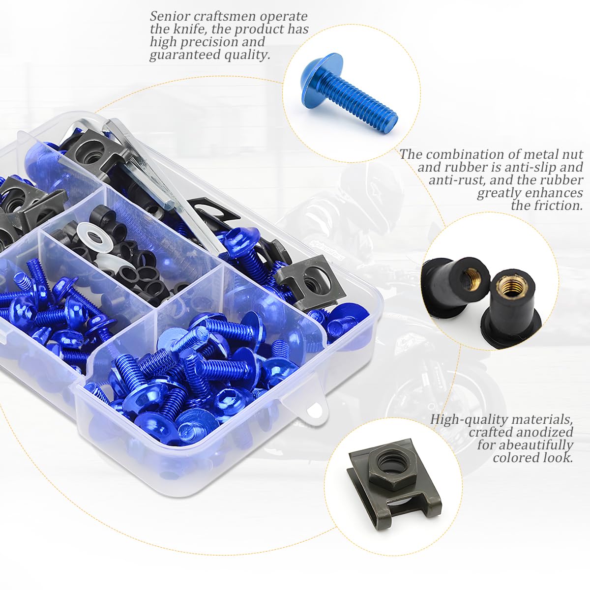 AICEL 177 Pcs Motorcycle Fairing Bolt Kit, Colorful Fasteners Bolts Nut Clips Set, M5 M6 Aluminum Motorcycle Windscreen Screws,