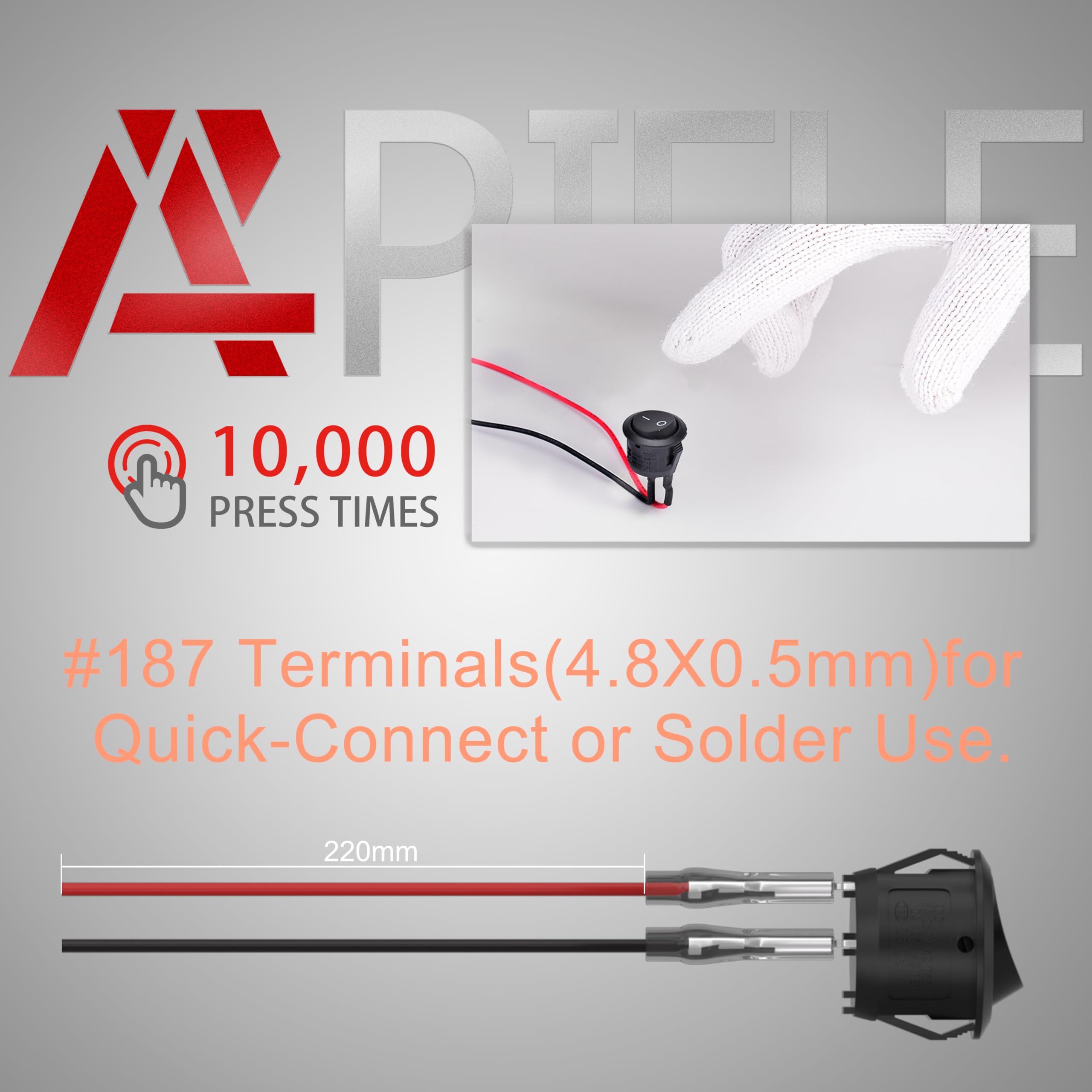 APIELE KCD1 Mini Round Toggle Switch SPST 2Pin Snap-in Design for Car Boat Automotive with Pre-Wired Wires