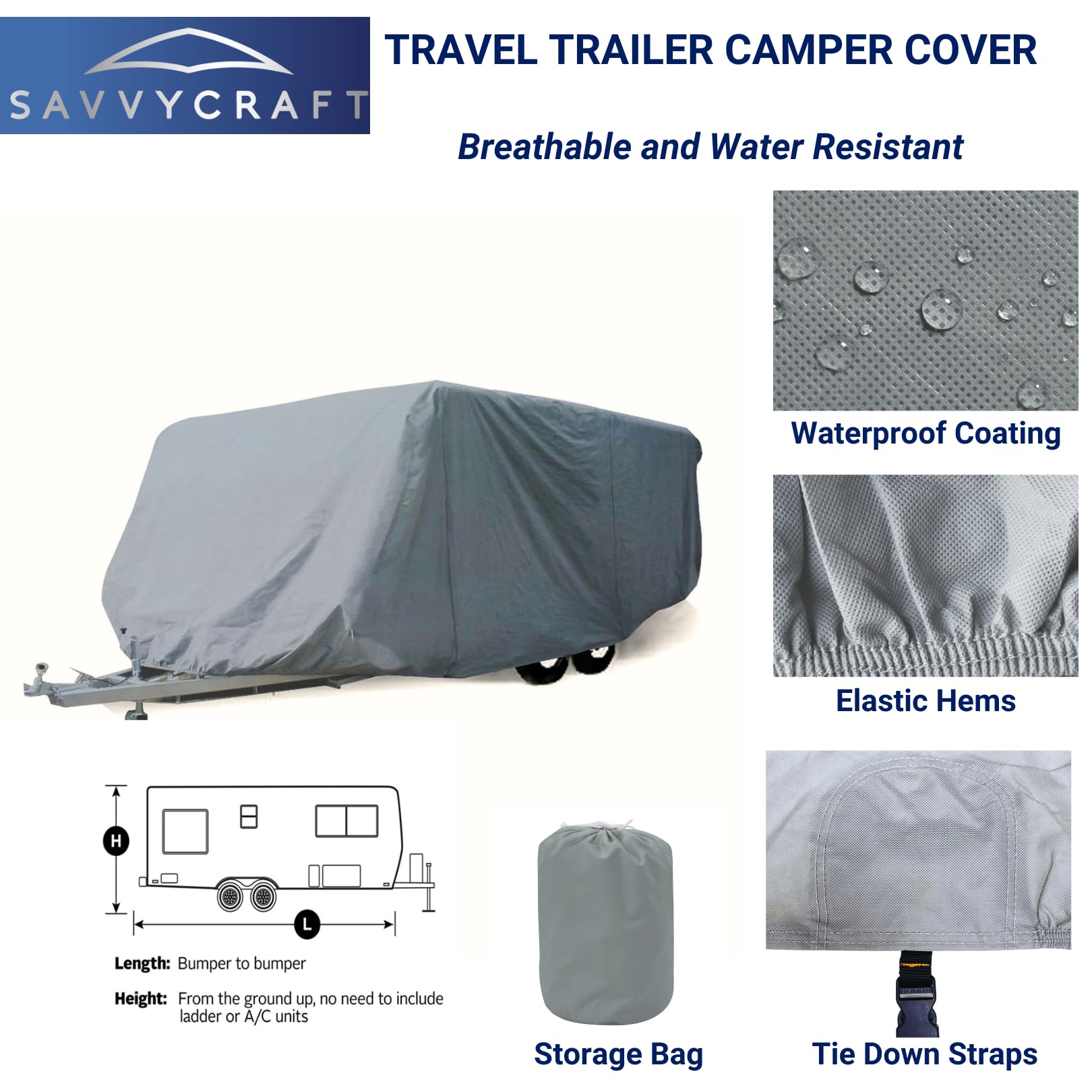 SavvyCraft Economic Guard Travel Trailer Camper Cover, Breathable RV Trailer Cover Fits 17 feet to 18 feet