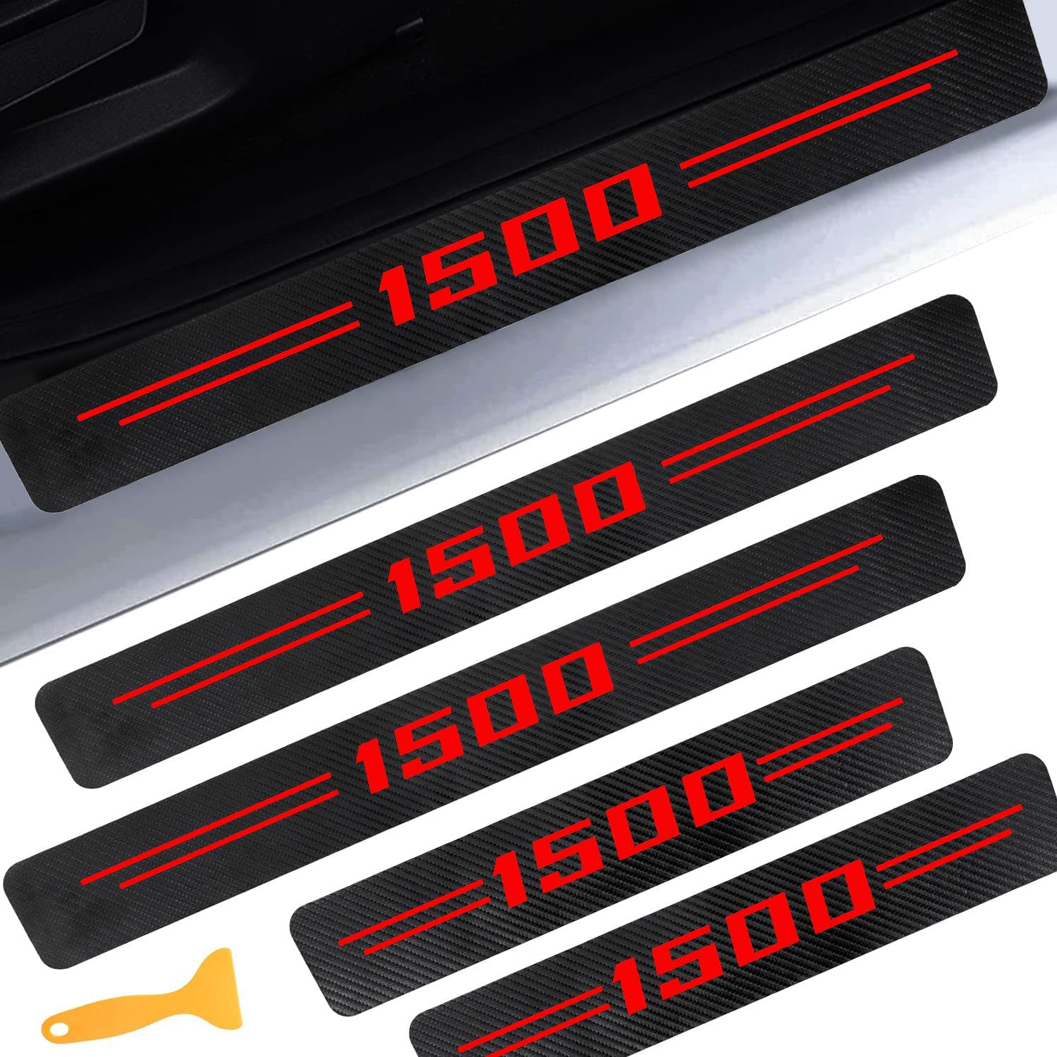LINOAH Door Sill Protectors for RAM 1500, Carbon Fiber Leather Door Sill Sticker for Dodge RAM 1500 Door Sill Guards, Car Interi