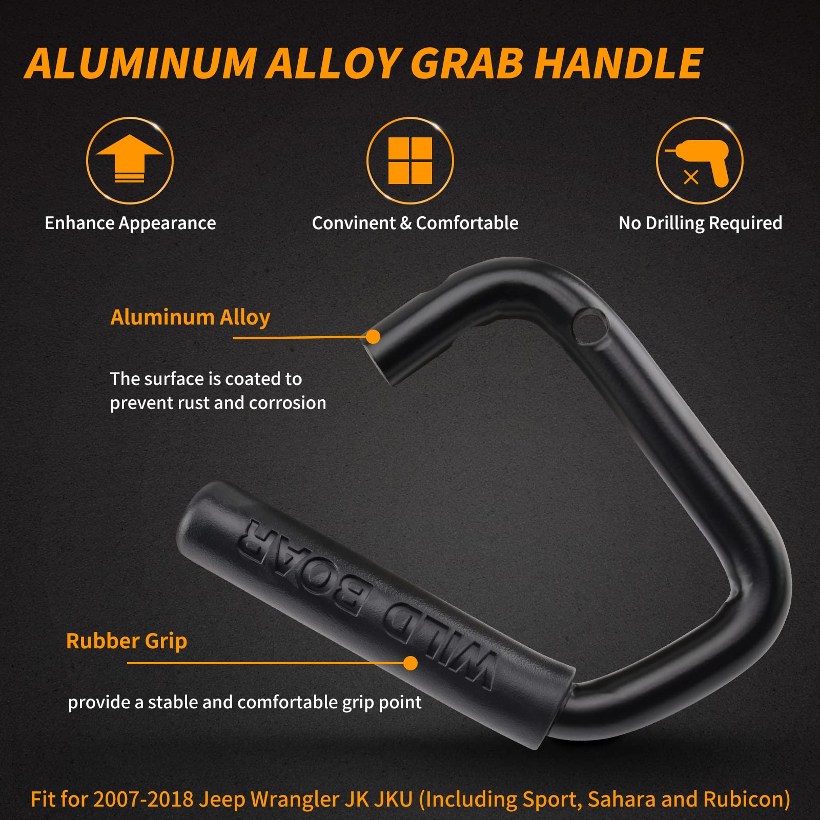 Mealam Front & Rear Grab Handle Kit Aluminum Alloy Grab Bar For 2007-2018 Jeep Wrangler Jk Jku Rubicon Sport Sahara (Black)