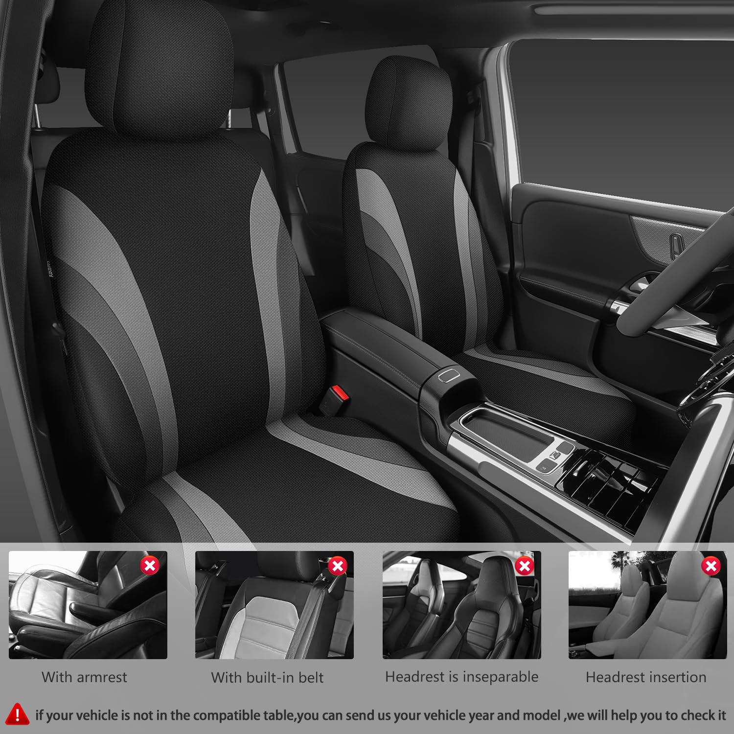 Car Pass Eva Waterproof Car Seat Covers Full Set,Black Gray Seat Covers For Cars,Airbag Compatible,Universal Fit Sedans,Vans,Suv