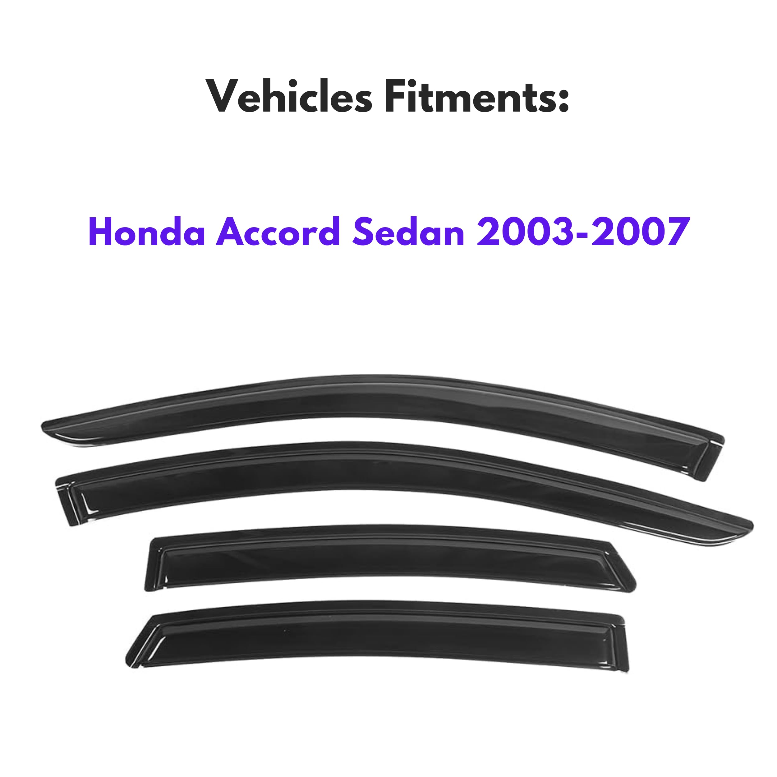 Ig Window Visor For Honda Accord Sedan 2003-2007, Rain Guard Tape-On Extra Durable Sun Wind Side Vent Window Deflector Mugen Sty