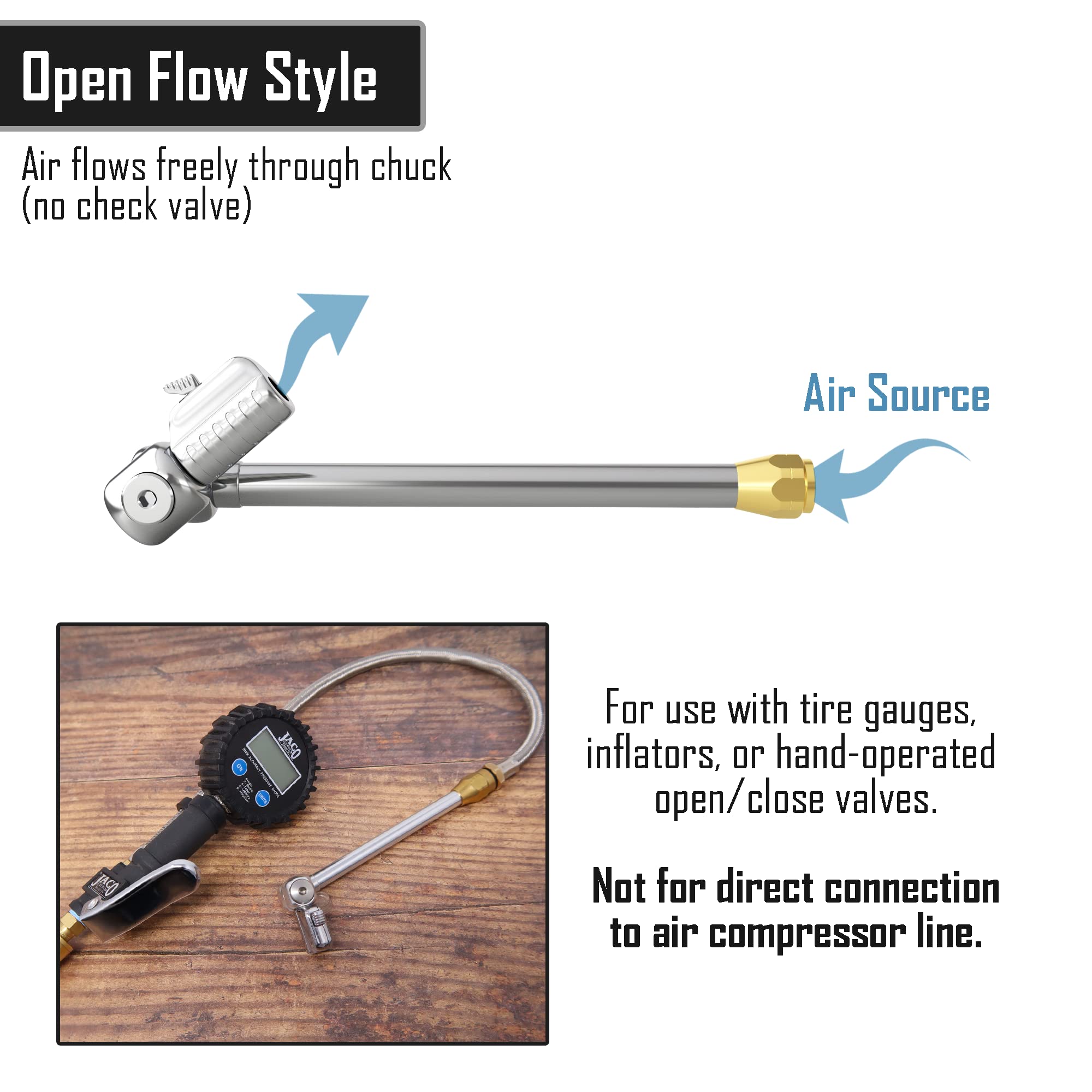 JACO Superior Products T-Series Air Chuck - 1/4" F-NPT Open Flow Tire Inflator