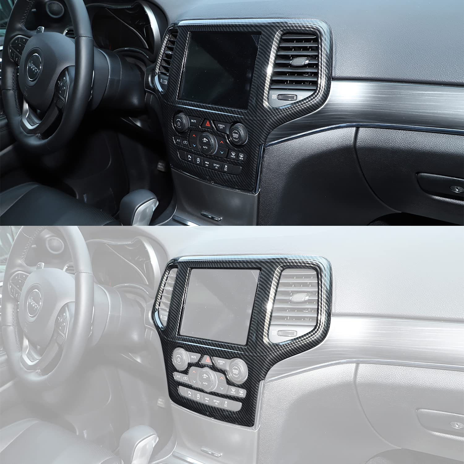 Dashboard Gps Navigation Panel Trim Full Cover For 2014-2018 Jeep Grand Cherokee Srt8 Abs Interior Mouldings Black Carbon Fiber Look Car Styling 1-Pack