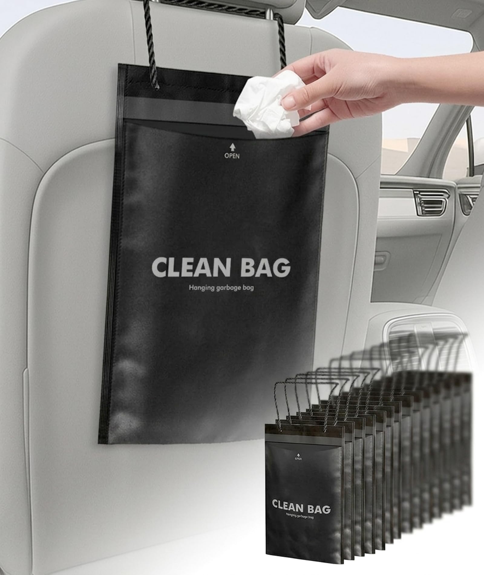 KSAIBINID 50 Count Car Dust Bins  Hanging & StickOn Car Storage Bags, LeakProof & SmellProof Trash Can, Car Interior Accesso