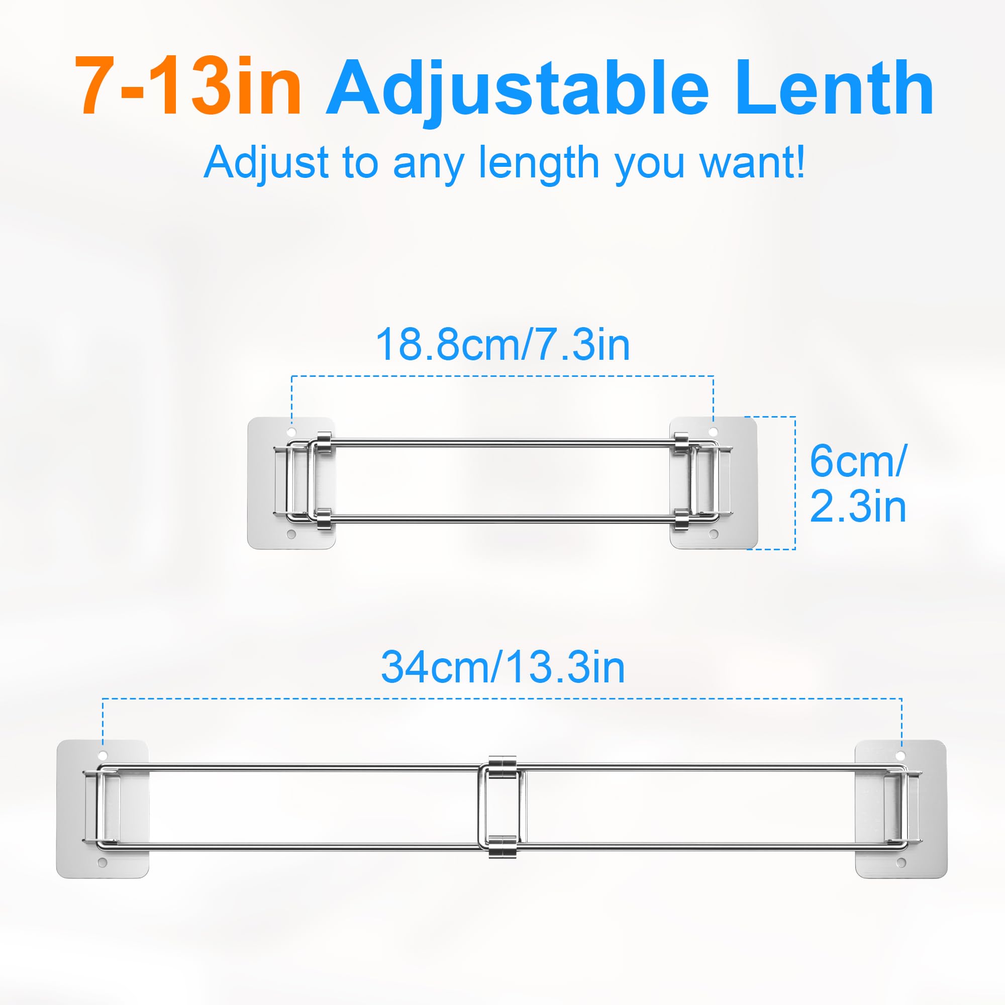 songsoso RV Corner Rod, Showers Bathtubs Camper Shelf Storage Bar, 2 Pcs 7-13 Inches Adjustable RV Bathroom Organizer - Stainles