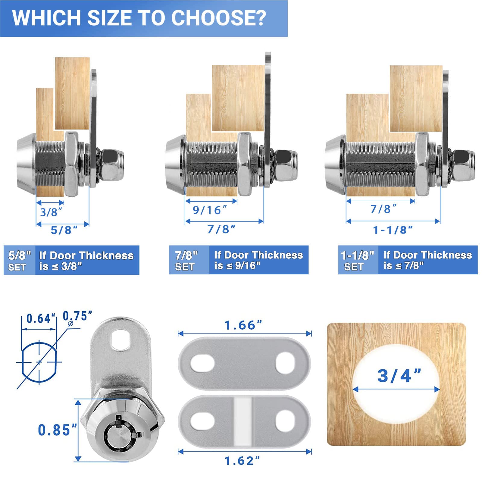 Sissinda Cam Lock Rv Storage Locks Keyed Alike, 5/8'' Fits On 3/8'' Max Door Thickness, Rv Locks For Compartment Door, Camper, T