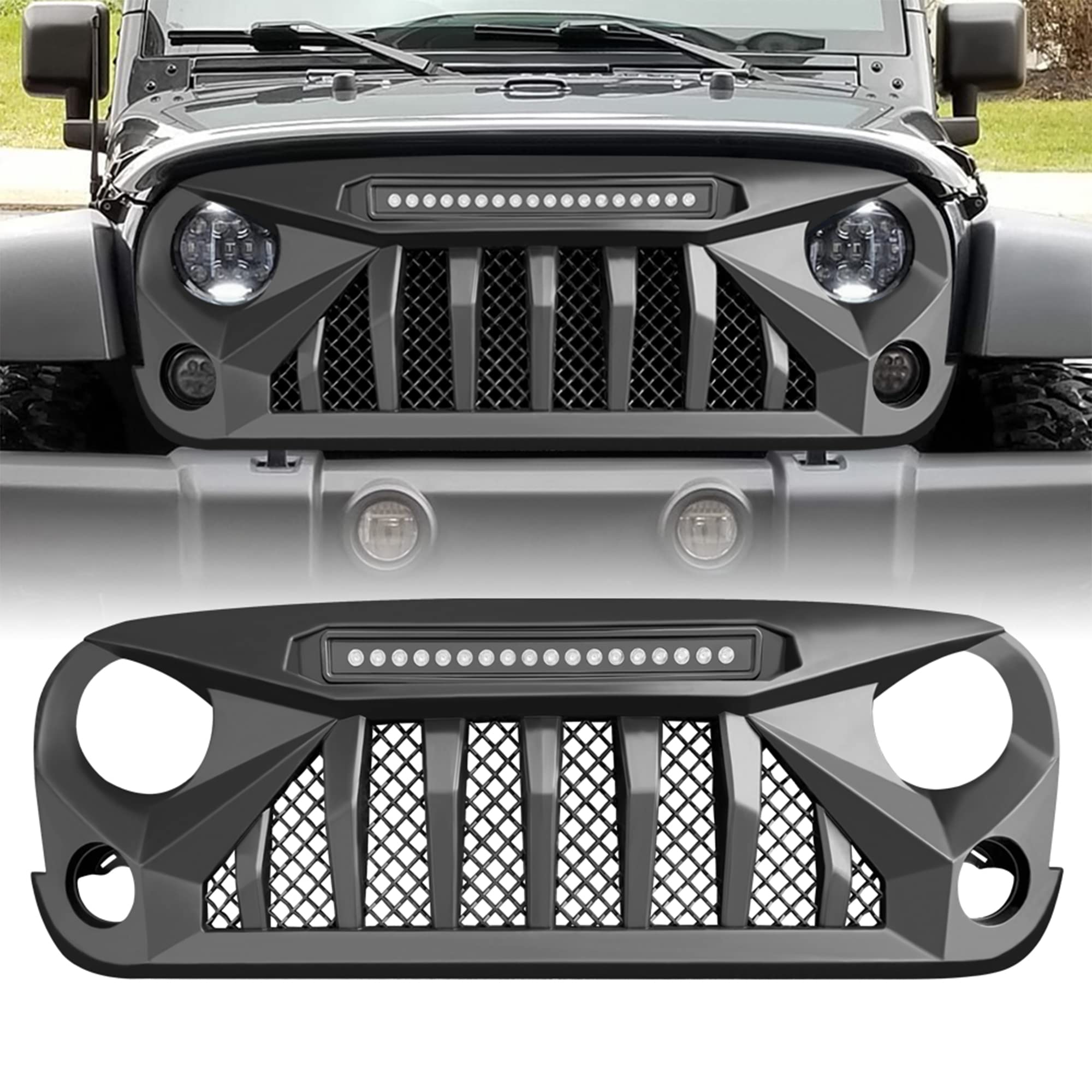 American Modified Gladiator Vader Easy Installation Front Grille Cover For 2007-2018 Jeep Wrangler, Jk/Jku, Rubicon, & Sahara Sp