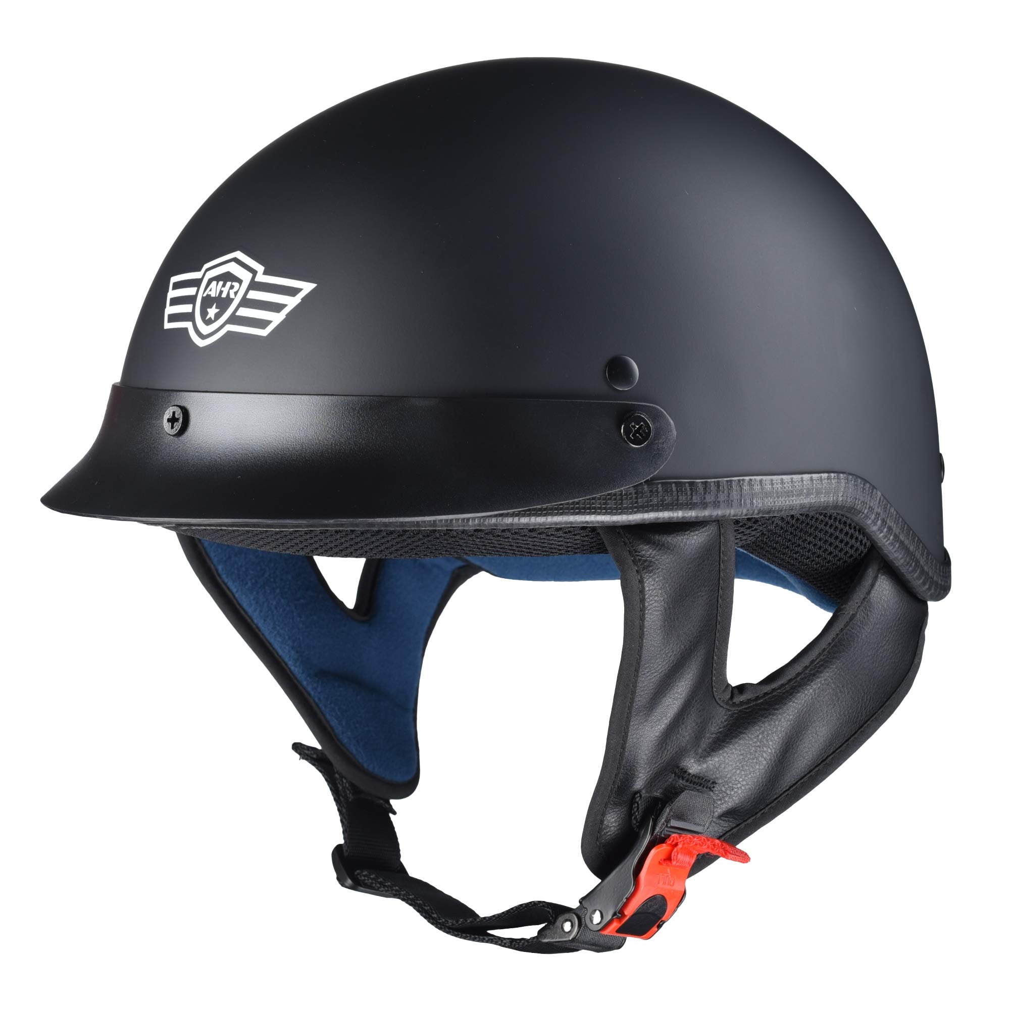 Ahr Half Face Motorcycle Helmet Dot Approved Half Skull Cap Half Helmet For Motorbike Cruiser Chopper Run-C, Matt Black, Xl