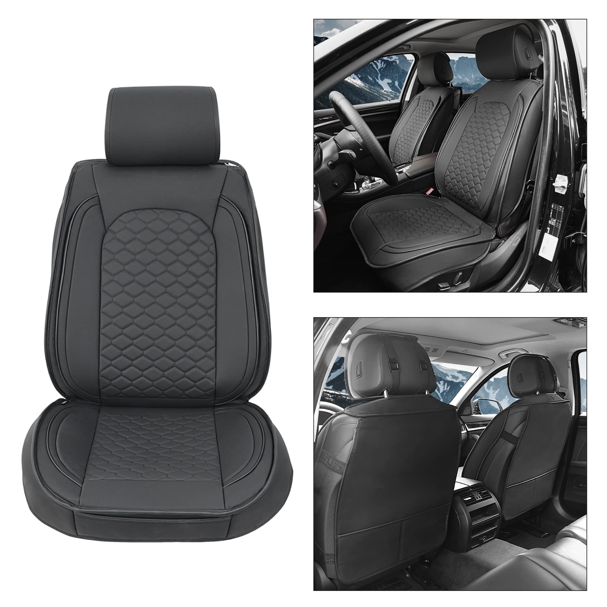 Elantrip Front Car Seat Covers, Luxury Faux Leather, Waterproof, Non-Slip, Black, Model 4801BK-1 (2PC) for Cars, Trucks & SUVs