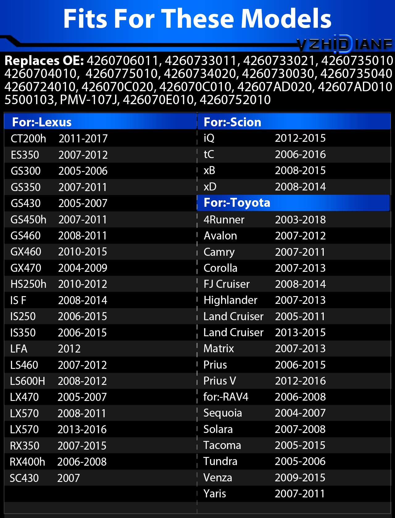 YZHIDIANF Pre-Programed TPMS Sensors for:-Toyota Tacoma 2005-2015 Camry Tundra 4Runner for:-RAV4 for:-Lexus IS250, Tire Pressure