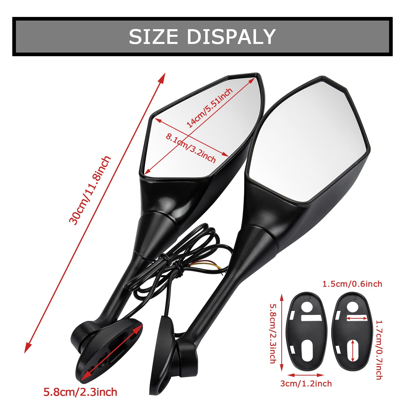 PSLER Motorcycle Rear View Mirrors with LED Light for CBR600RR F4 F4I and for most Sport Bike Rear Mirror Replacement (Matte Bla