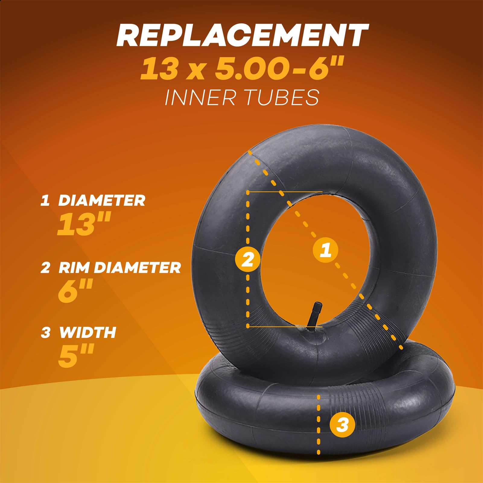 (2-Pack) AR-PRO Exact Replacement Inner Tubes with TR13 Straight Valve Stem, 13 x 5.00-6'', Universal Fit for Razor Dirt Quad La