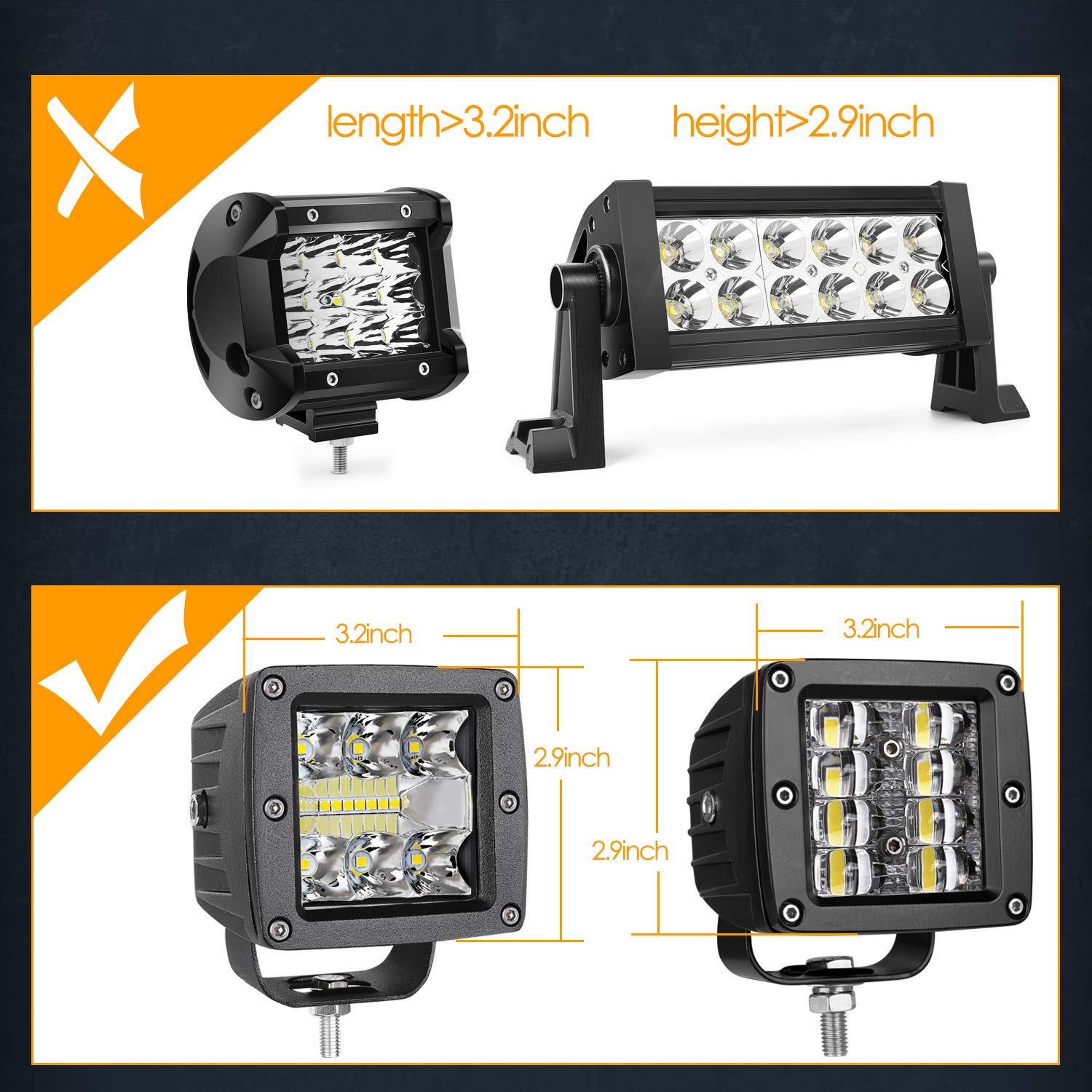 Black Led Cube Light Covers, Nirider 2Pcs 3 Inch Light Bar Covers For Square Led Pods, Work Lights, Off Road Lights, Driving Lights, Fog Lights