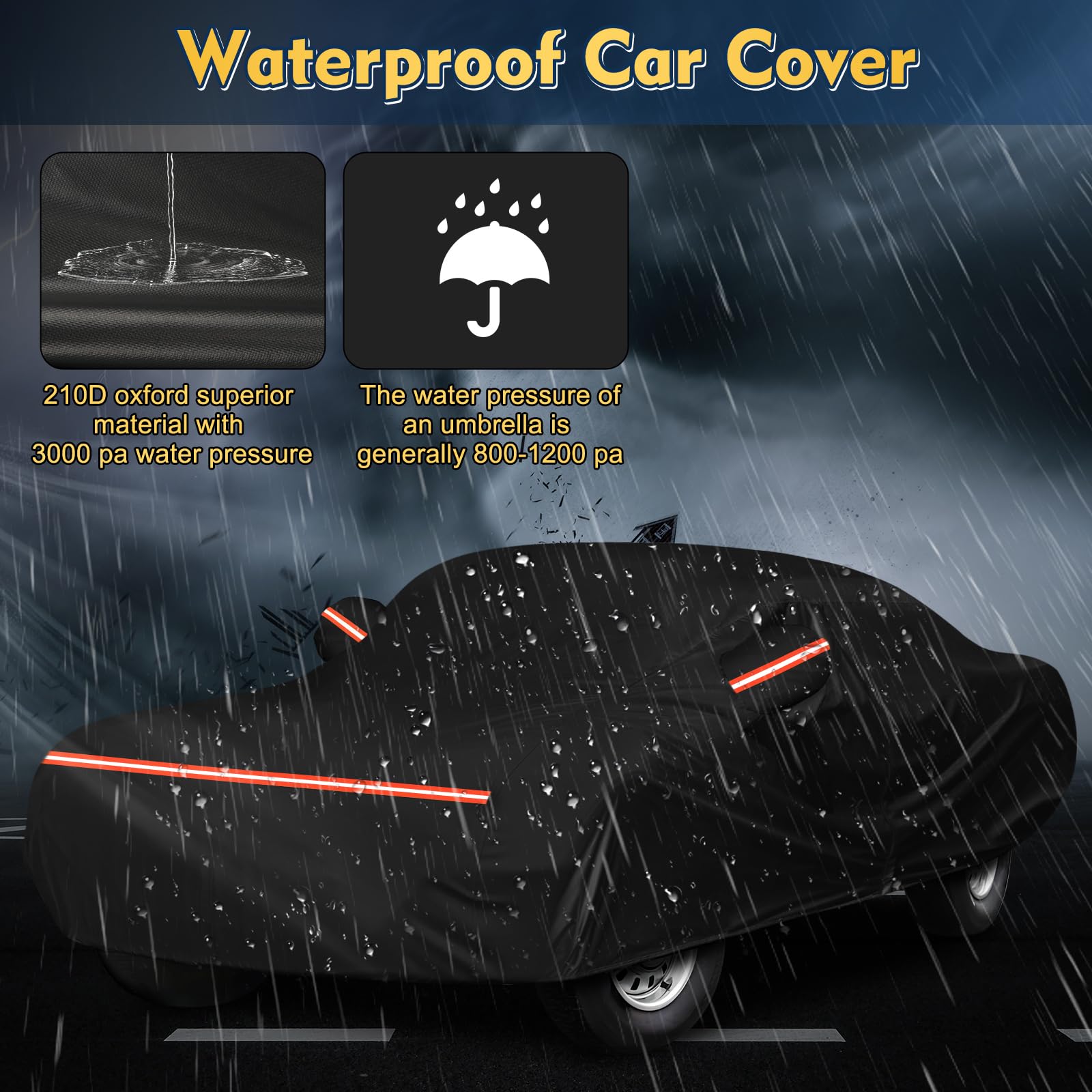 QUNSUNUS 6 Layer Car Cover for Ford Mustang 1964-1968, Waterproof, Windproof, Oxford + Cotton, Model XB484, Hail Protection