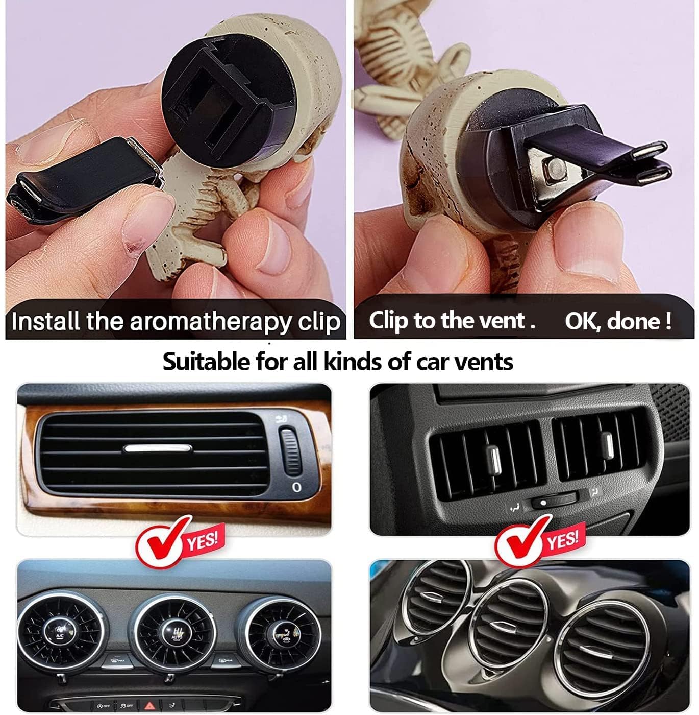 Evil Skull Car Air Fresheners Vent Clips, Cool Skull Car Accessories With 6 Felt Pads, Cute Automotive Halloween Car Decorations