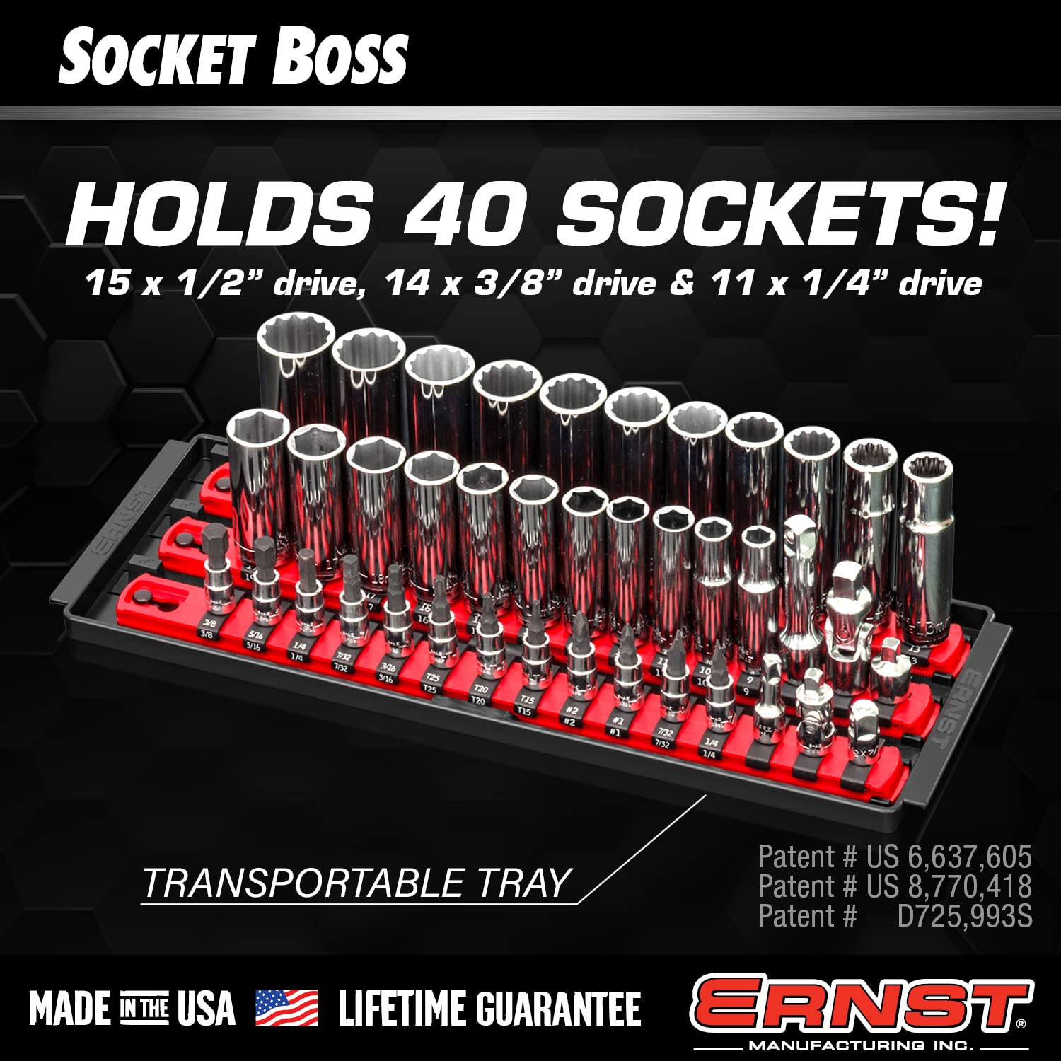 Ernst Manufacturing 8491 Socket Boss Multi-Drive Socket Organizer Tray with 13    Socket Rails, Blue - Drive Socket Storage Tray