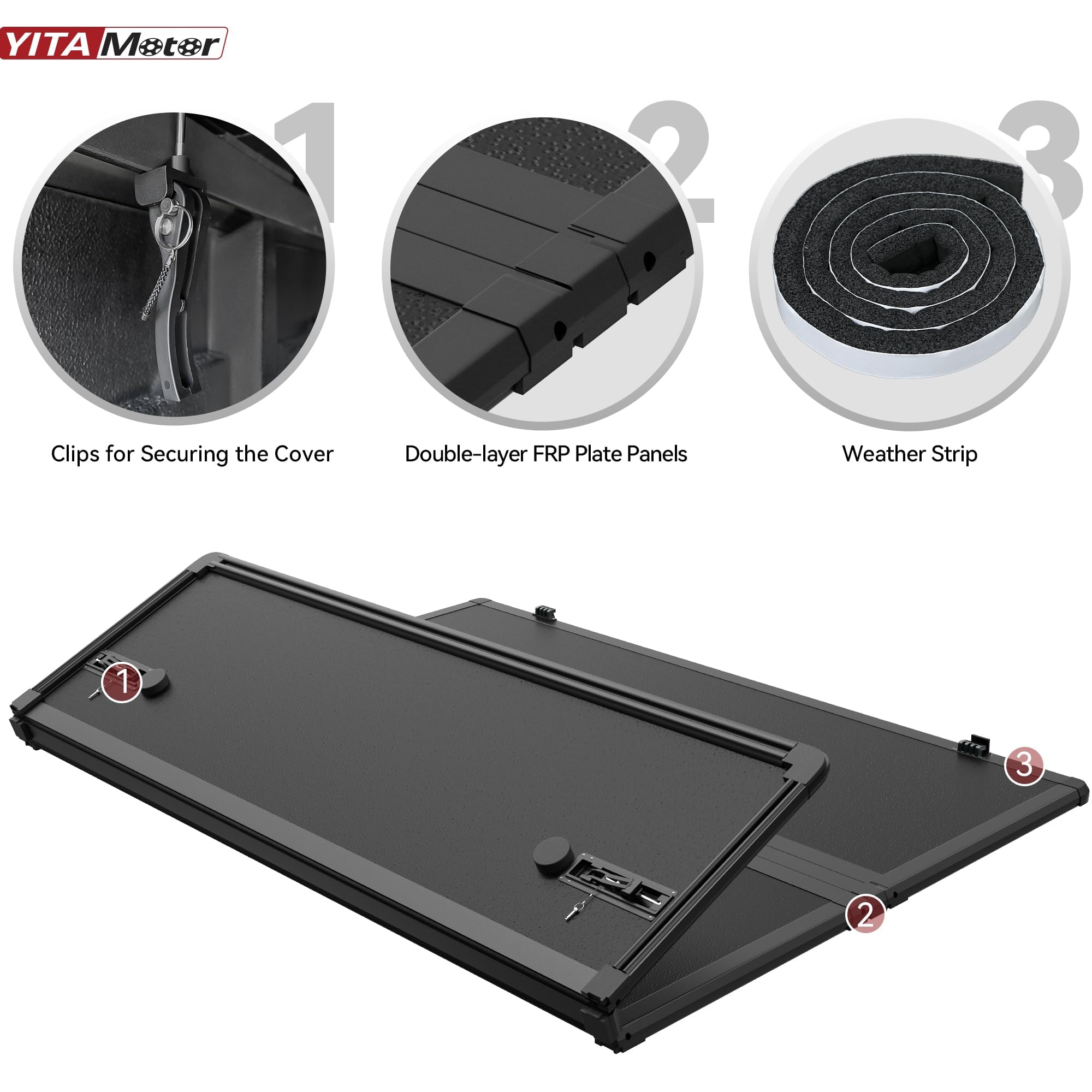 Yitamotor Frp Hard Tri-Fold Truck Bed Tonneau Cover Fits For Dodge Ram 2500 3500 2003-2024, 6.4 Ft Bed Without Rambox