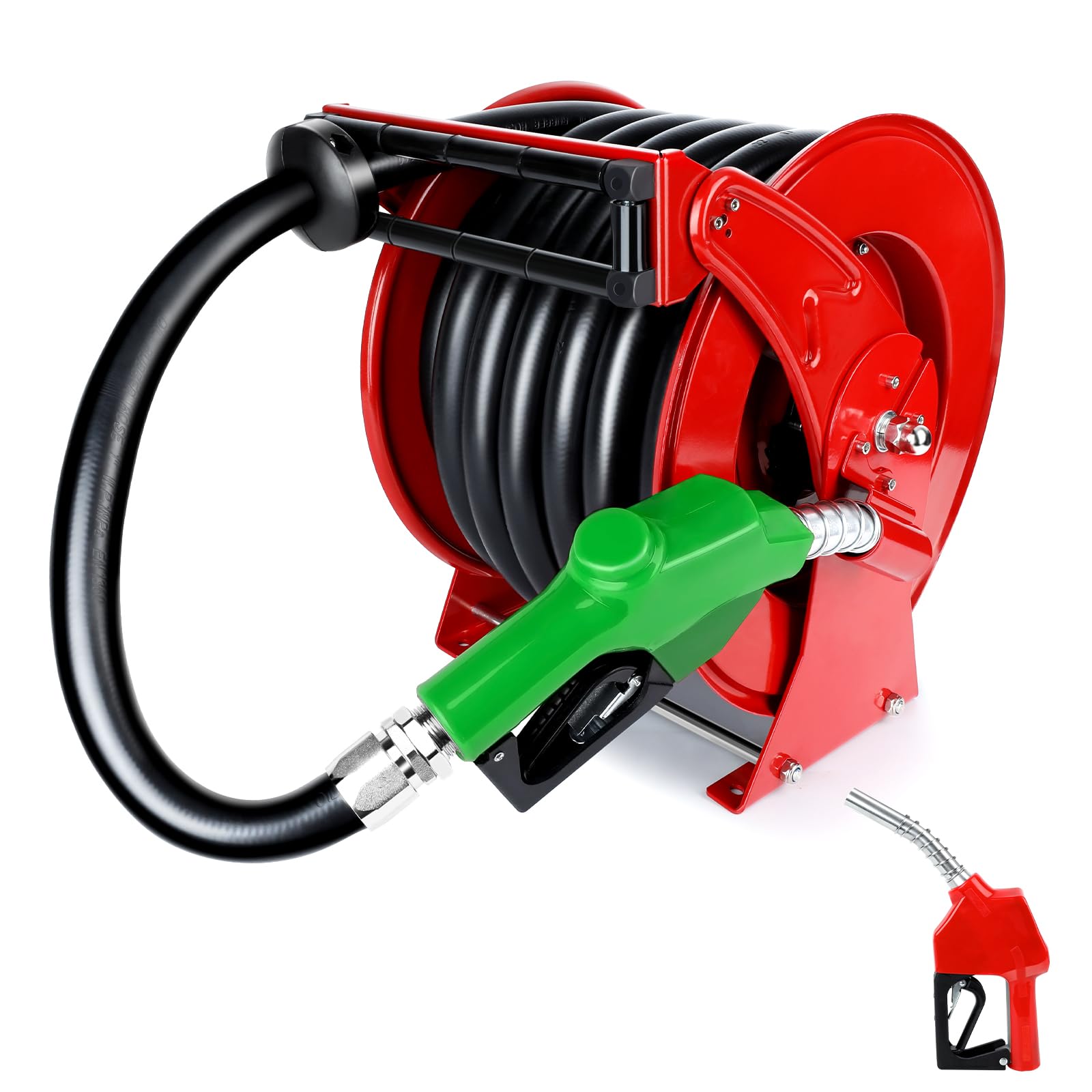 1 x 50ft Diesel Fuel Hose Reel Retractable with Fuel Nozzle, 1 Inch Fuel Transfer Pump Hose, Auto Swivel Rewind, Max 300 PSI Tan