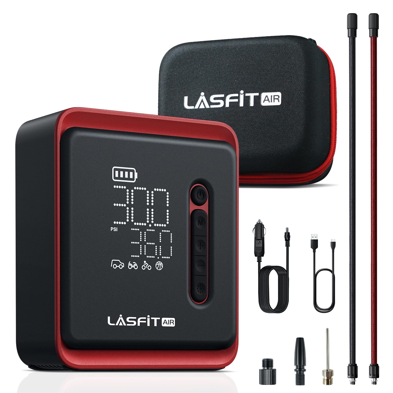 Lasfit Cr1 Car Tire Inflator Portable Air Compressor [3X Fast Inflafe All Suvs Sedans] Air Pump For Car Tires W/Digital Pressure Gauge, Auto Stop, 150Psi Electric 7800Mah Cordless 12V Corded Dual-Use