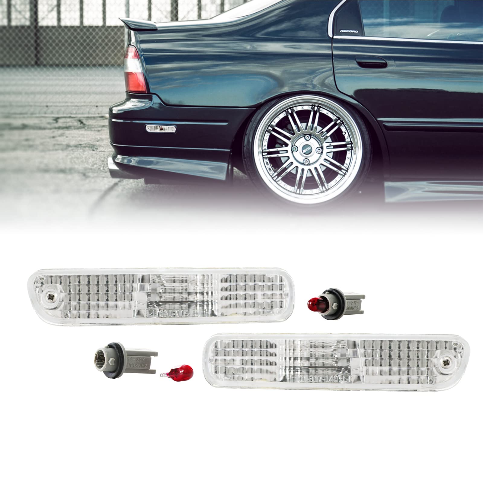 USR DEPO Rear Bumper Side Marker Lights (Left + Right) Compatible with 1994-1997 Honda Accord / 1992-1996 Honda Prelude / 1998-2