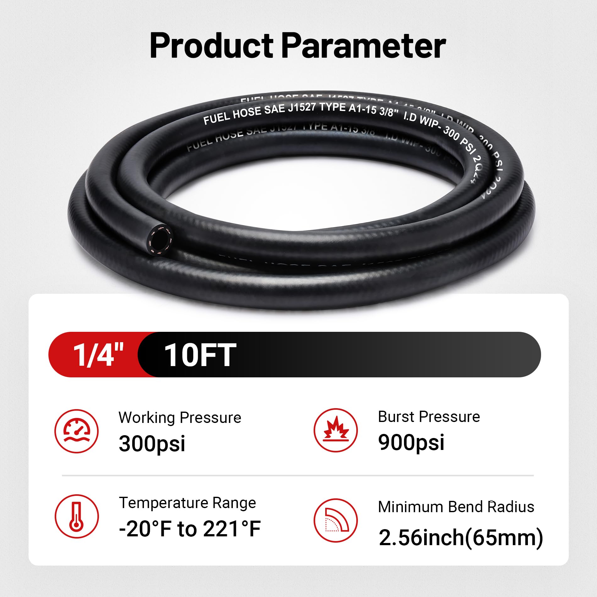 Evil Energy 1/4 Marine Fuel Line Hose Type A1-15 Rubber 10Ft Sae J1527