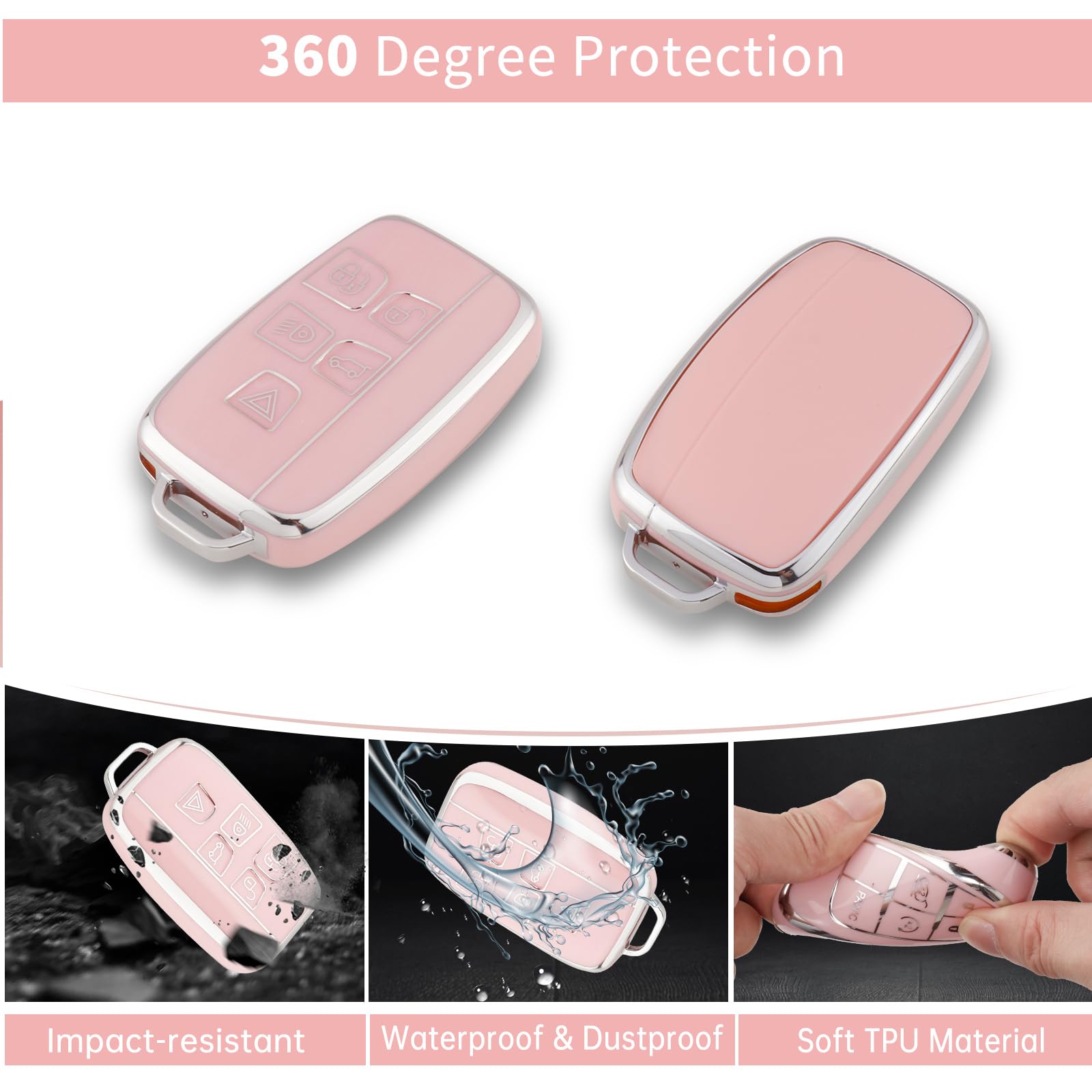 Pangpai Pink Key Fob Cover Set for Honda Accord, Civic, CRV, Pilot, Odyssey - TPU Material with Bling Keychain, 11th Gen Compatibility