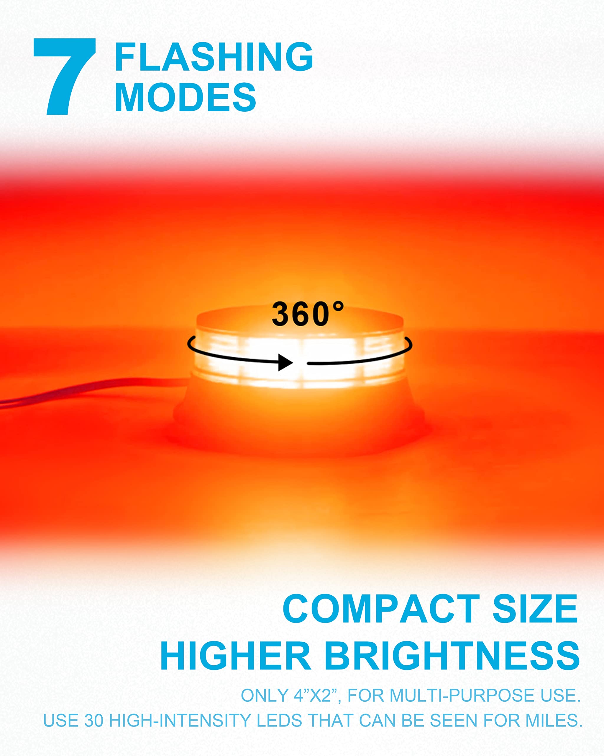 Agrieyes Amber Beacon Light - 4.2 Inch Red Flashing Safety Warning Light, Permanent/Magnet Mount, Model AG-W16, ABS Material