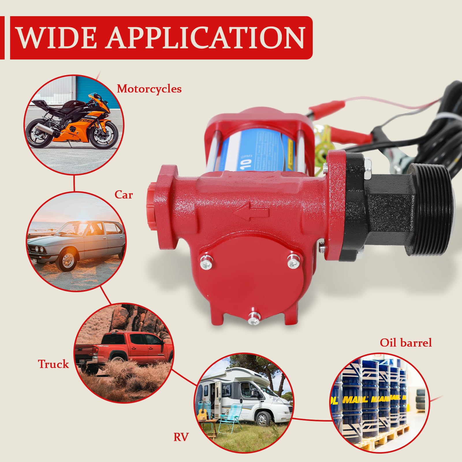 SUPERFASTRACING 10GPM 12V DC fuel transfer pump with Nozzle Kit for Gasoline Diesel Red with Particulate Filter