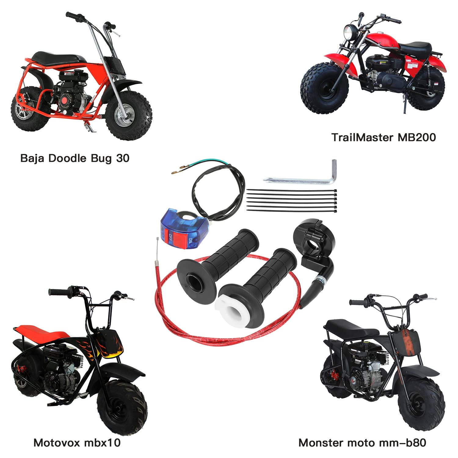 Yoxufa 22Mm Twist Throttle Accelerator Handle Grip For 79Cc 79.5Cc 80Cc 97Cc 196Cc 212Cc 2.5Hp Baja Doodlebug Db30 Warrior Massimo Mb200 Motovox Mbx10 Mbx11 Monster Moto Mmb80 Coleman Ct200U Mini Bike