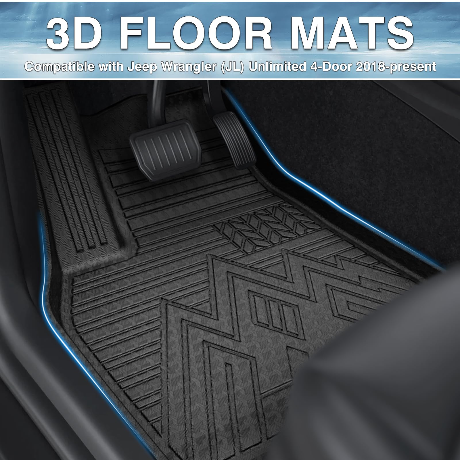 Mixsuper Custom Fit Floor Mats For 2018-2023 Jeep Wrangler Jl Unlimited 4-Door Models (Not For 2-Door, Jk Or 4Xe) All Weather Du