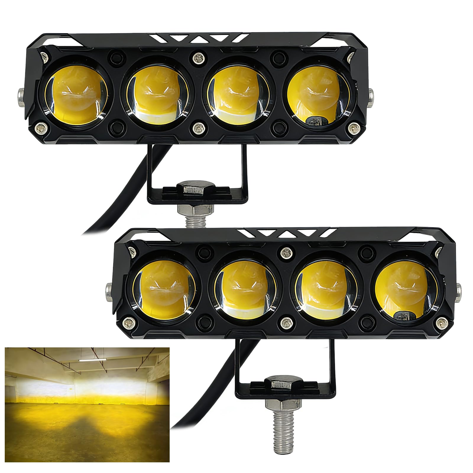 UFsenten 2Pcs 5Inch LED Motorcycle Driving Fog Bar - Dual Yellow/White Offroad Pod Lights, Work Auxiliary Lights for Truck ATV S
