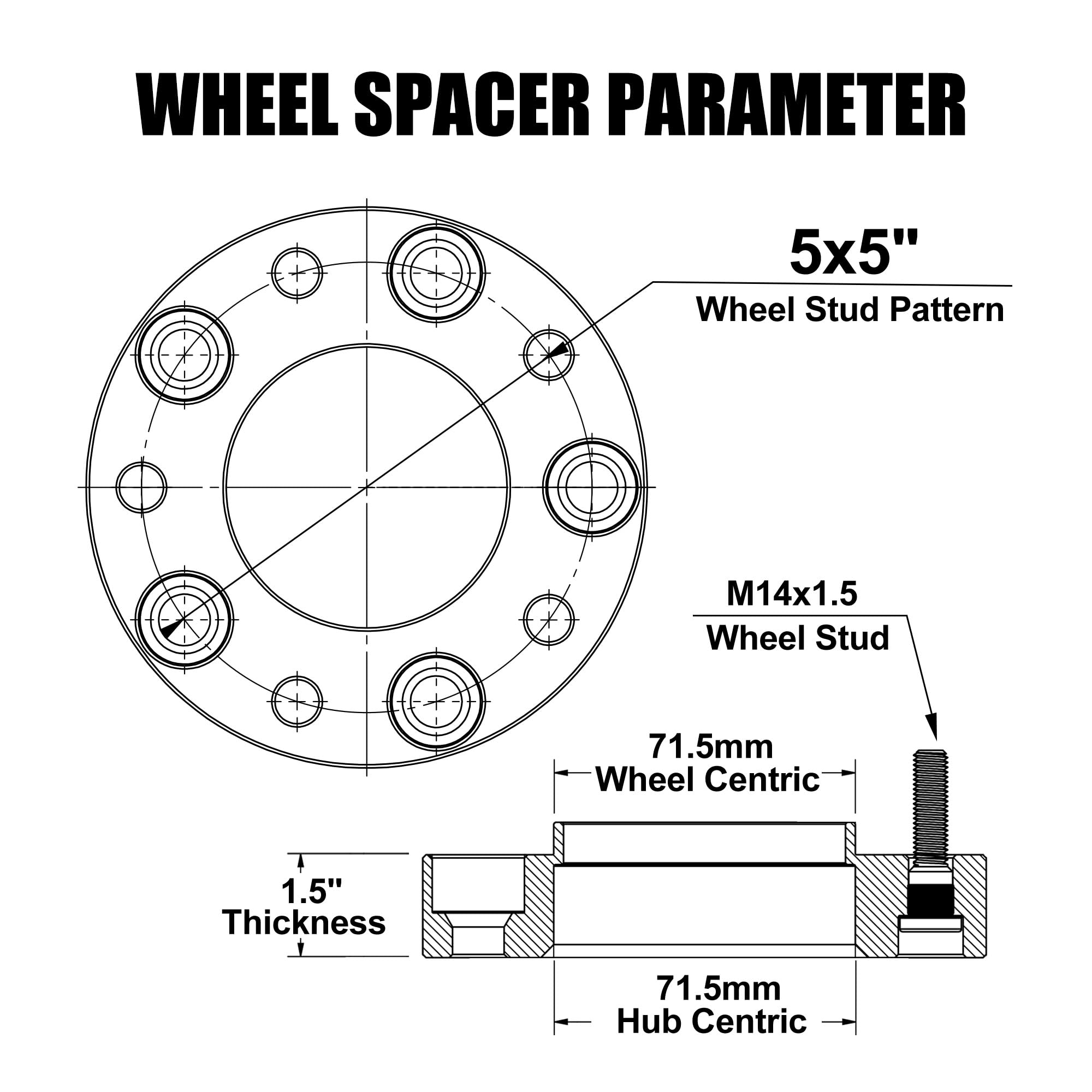 1.5 Inch 5X5 Hubcentric Wheel Spacers For 2018-2022 Wrangler Jl/Jlu, 2019-2022 Gladiator Jt, 5X127Mm Forged Wheel Spacer With 14