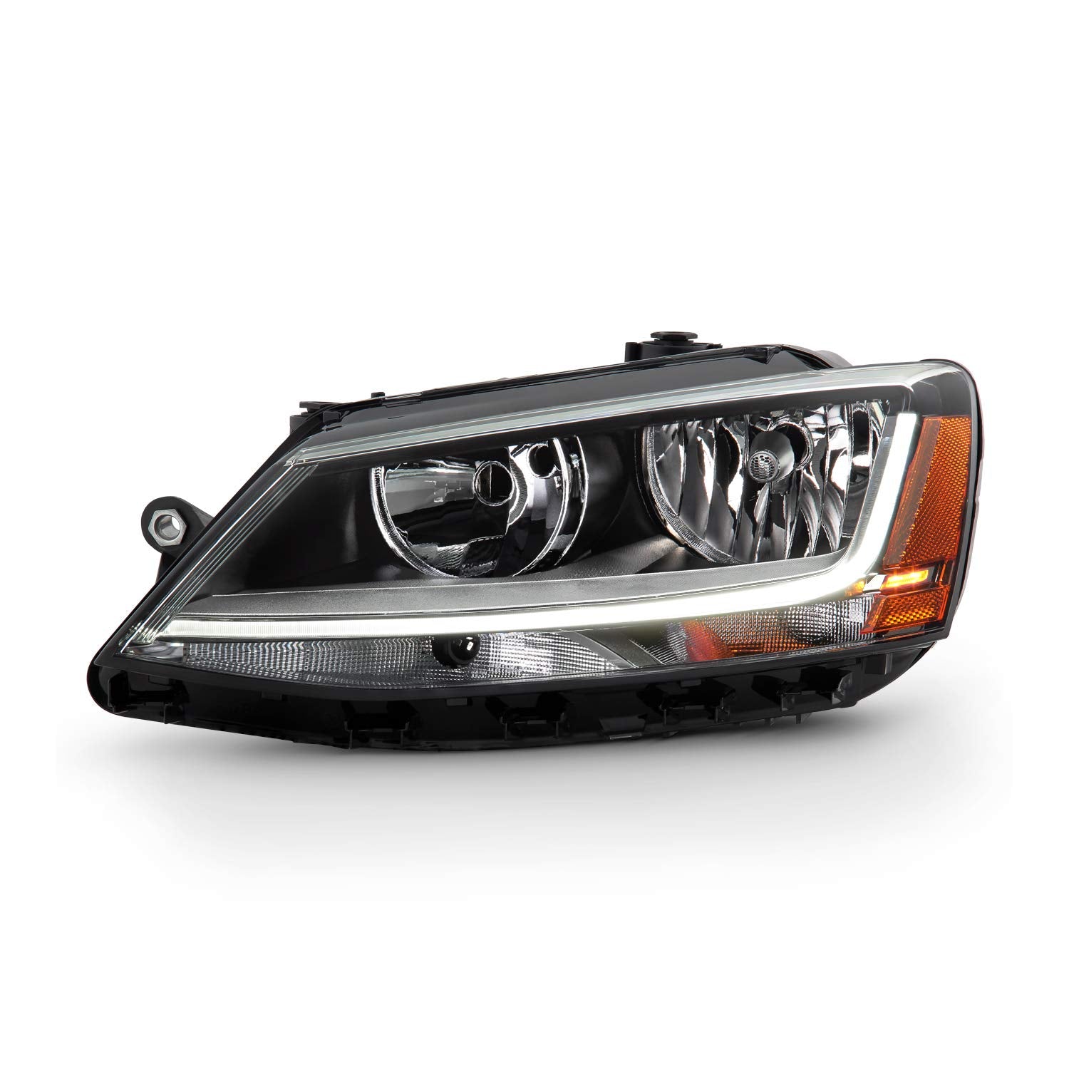 Akkon - Fits 2017-2018 Volkswagen Jetta [Halogen Type] Light Tube Chrome Headlamp W/Led Drl Model Headlight Passenger Right