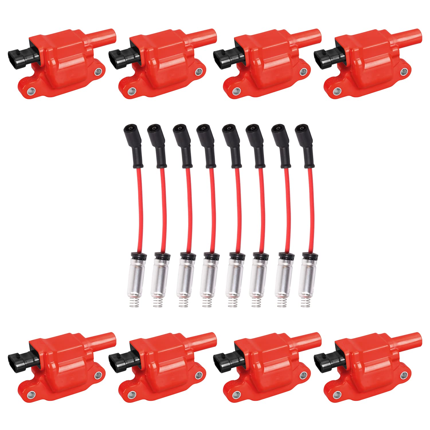 ENA Set of 8 UF413 Ignition Coil with 8mm 748UU Spark Plug Wires Compatible with Cadillac Chevrolet Chevy GMC Canyon Tahoe LaCro