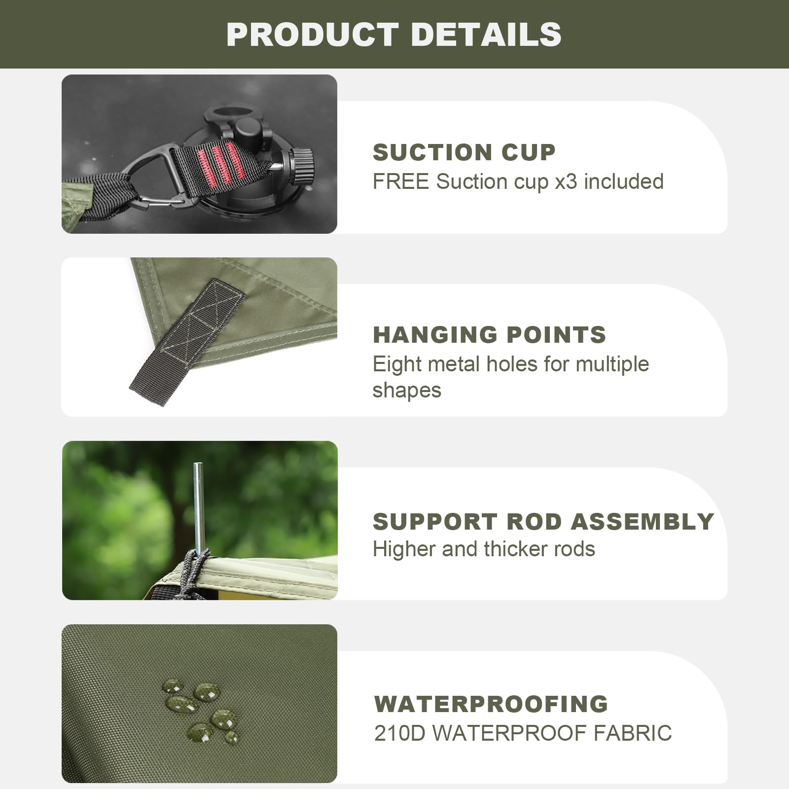 FEIWOOD GEAR Portable Car Awning - Waterproof UV50+ 10x5.6ft Dark Green for SUVs & Vans